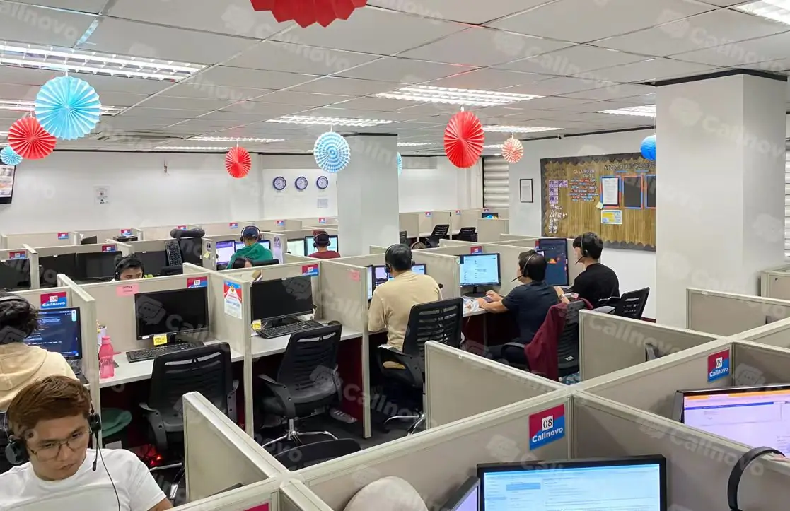 Callnovo operations floor with agents managing customer conversations from workstations