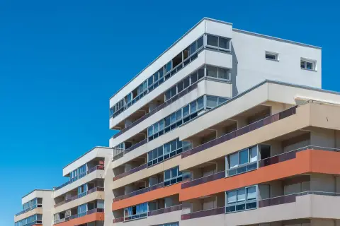 Multi-storey residential apartment buildings with balconies